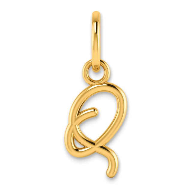 10k Yellow Gold Script Initial Q Pendant, Cursive Letter Charm for Women