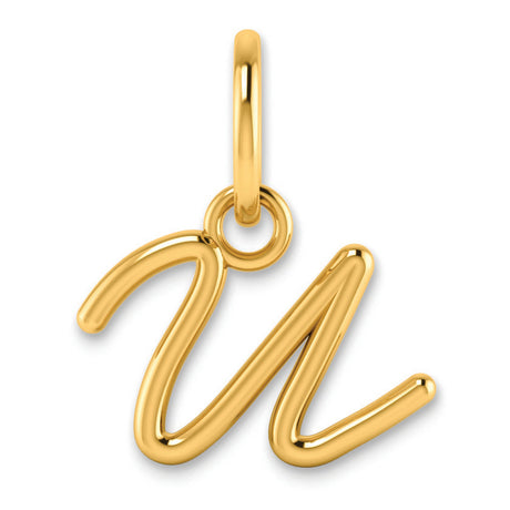 10k Yellow Gold Initial U Pendant, Polished Script Letter Charm for Women and Unisex Wear