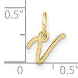 10k Yellow Gold Script Letter V Pendant, Cursive Initial Charm Jewelry