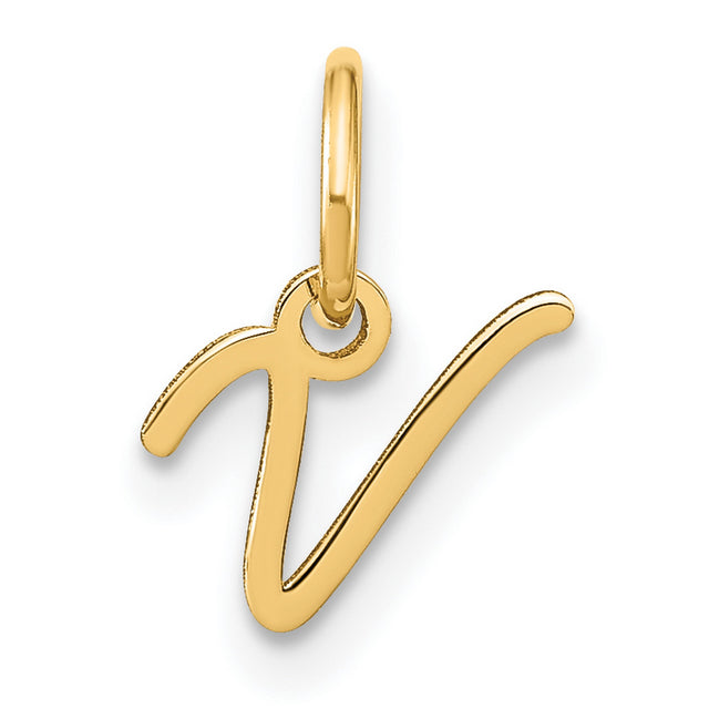 10k Yellow Gold Script Letter V Pendant, Cursive Initial Charm Jewelry