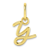 10k Yellow Gold Initial Y Pendant, Script Letter Design, Polished Finish, Unisex Jewelry