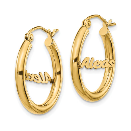 10k Yellow Gold Hoop Earrings with Personalized Script Name Alexis, Urban Fashion Jewelry