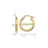 10k Yellow Gold Hoop Earrings with Personalized Script Name Alexis, Urban Fashion Jewelry