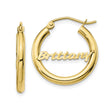 10k Yellow Gold Nameplate Hoop Earrings, Script Font Brittany, Personalized Statement Jewelry