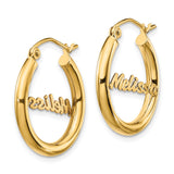 10k Yellow Gold Hoop Earrings with Custom Cursive Script Name, Personalized Melissa Design for Women