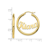 10k Yellow Gold Hoop Earrings with Custom Nameplate, Kiara Script Font