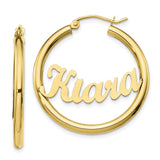 10k Yellow Gold Hoop Earrings with Custom Nameplate, Kiara Script Font