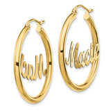 10k Yellow Gold Hoop Earrings with Custom Cursive Nameplate Macie Script Design