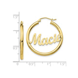 10k Yellow Gold Hoop Earrings with Custom Cursive Nameplate Macie Script Design
