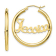 10k Yellow Gold Hoop Earrings with Custom Name Jessica, Personalized Script Font Jewelry