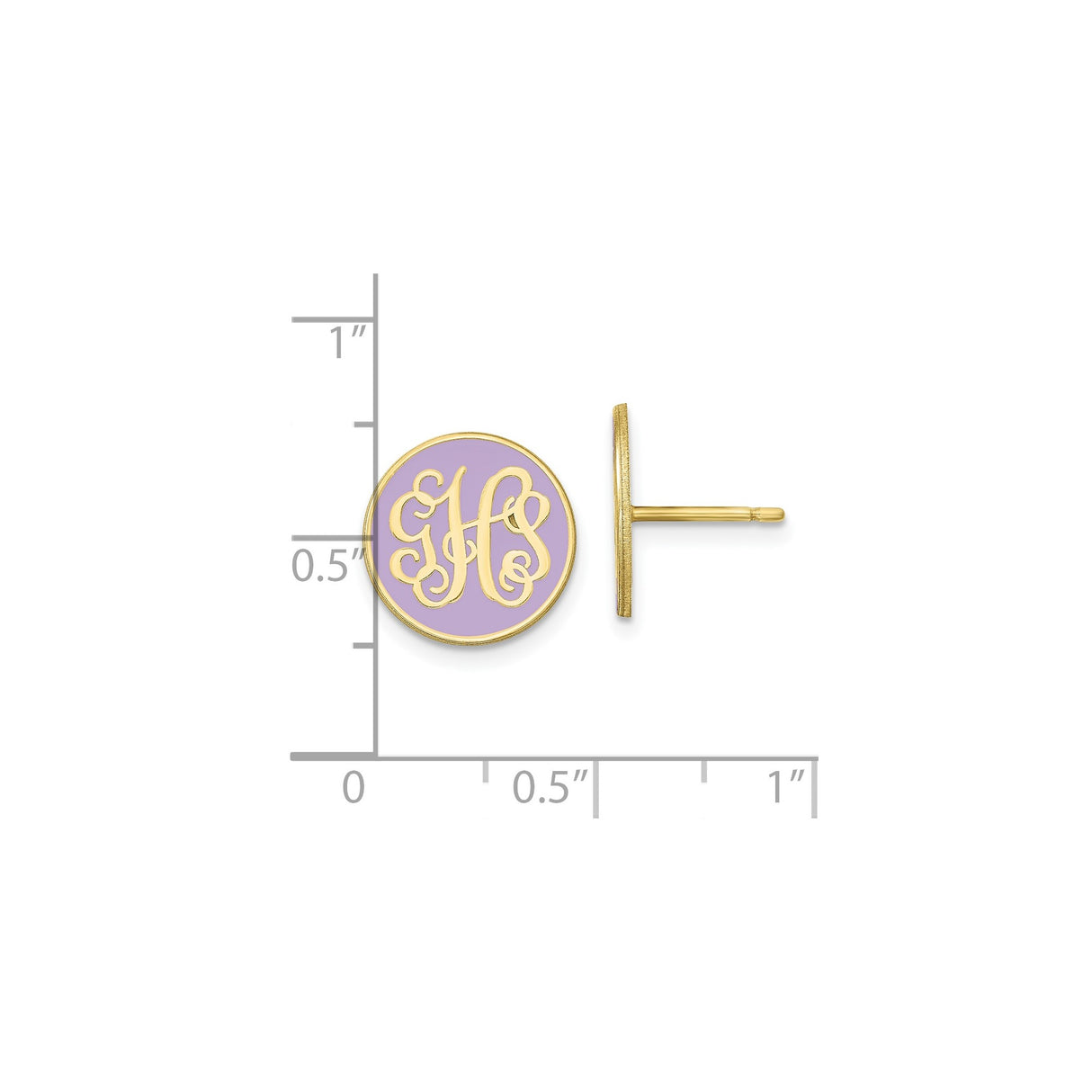 10k Yellow Gold Monogram Stud Earrings with Lavender Enamel, Script Initial Design
