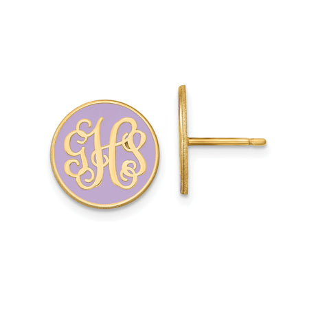 10k Yellow Gold Monogram Stud Earrings with Lavender Enamel, Script Initial Design