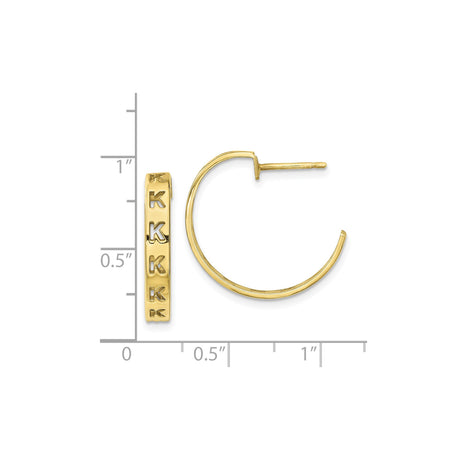 10k Yellow Gold Hoop Earrings with Cutout Letter K Design, Lightweight Brushed Initial Style