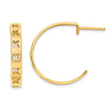 10k Yellow Gold Hoop Earrings with Cutout Letter K Design, Lightweight Brushed Initial Style