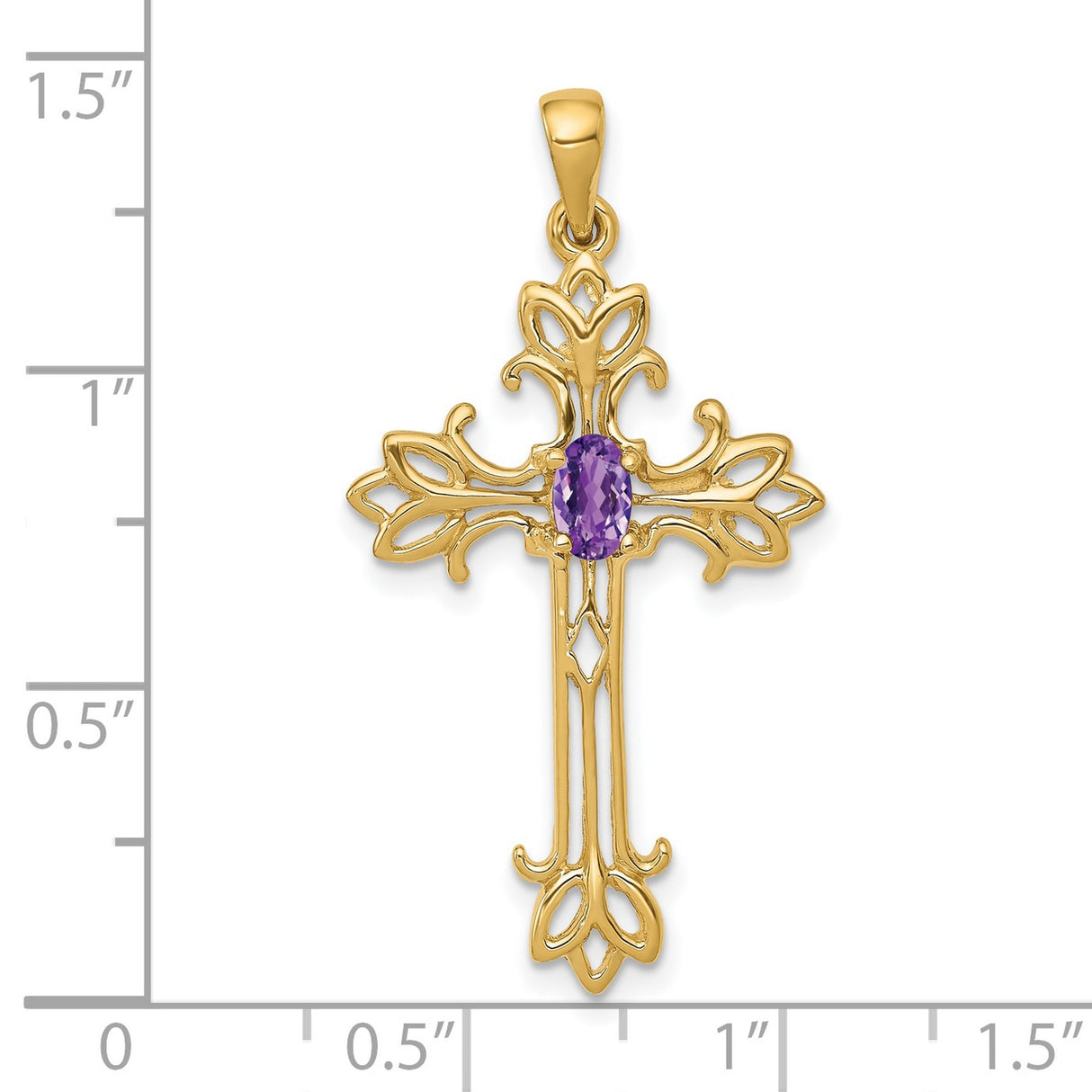 10k Yellow Gold Cross Pendant with Amethyst and Vintage Filigree Scrollwork Design