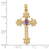 10k Yellow Gold Cross Pendant with Amethyst and Vintage Filigree Scrollwork Design