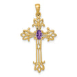 10k Yellow Gold Cross Pendant with Amethyst and Vintage Filigree Scrollwork Design