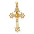 10k Yellow Gold Cross Pendant with Oval Citrine, Filigree Design, Unisex Religious Jewelry