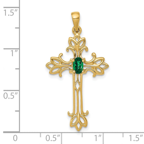 10k Yellow Gold Cross Pendant with Mount St. Helens Gemstone, Vintage Inspired Openwork Design