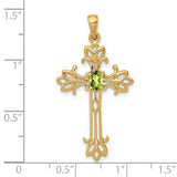 10k Yellow Gold Cross Pendant with Oval Peridot, Vintage Floral Filigree Design