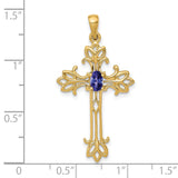 10k Yellow Gold Cross Pendant with Tanzanite, Filigree Design, Religious Vintage Style