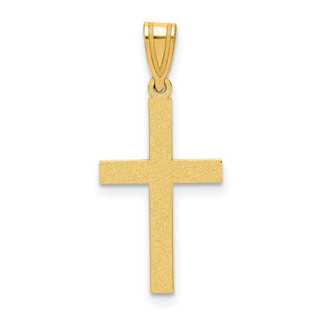 10k Yellow Gold Cross Pendant with Brushed Finish and Beveled Edge