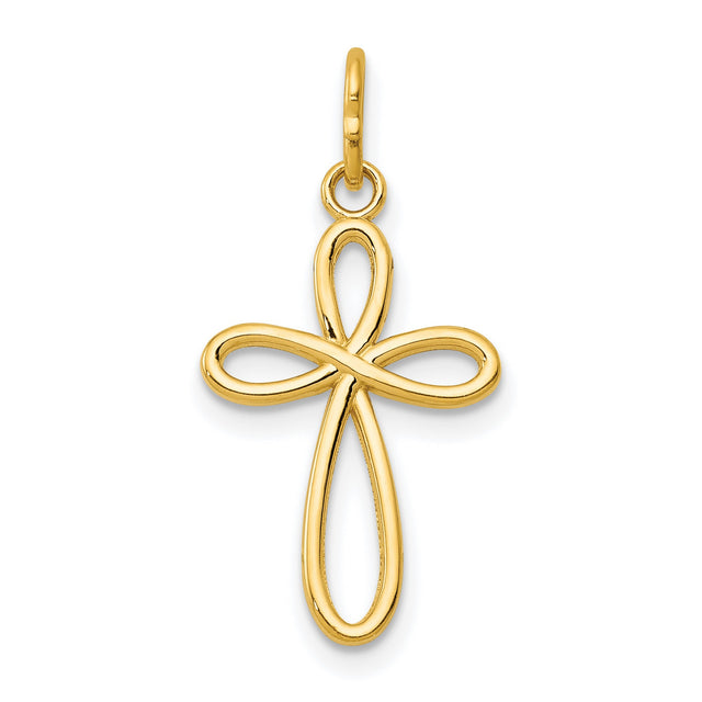 10k Yellow Gold Cross Pendant with Openwork Design and Polished Finish for Men and Women