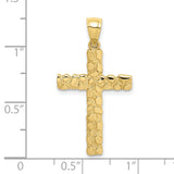 10k Yellow Gold Cross Pendant with Textured Pebble Finish, Rugged Artisan Style for Men and Women