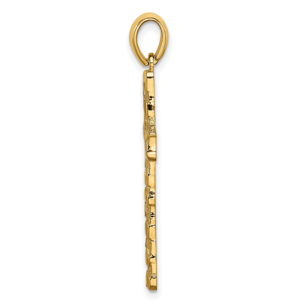10k Yellow Gold Cross Pendant with Nugget Texture and Polished Bail