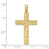 10k Yellow Gold Cross Pendant with Nugget Texture and Polished Bail