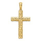 10k Yellow Gold Cross Pendant, Nugget Style with Textured Finish, Unisex Religious Charm