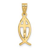 10k Yellow Gold Ichthys Fish Pendant with Cross Symbol, Christian Religious Charm