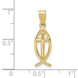 10k Yellow Gold Ichthys Fish Pendant with Cross Symbol, Christian Religious Charm