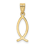 10k Yellow Gold Ichthys Fish Pendant, Open Christian Symbol Design, Jesus Faith Charm