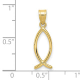 10k Yellow Gold Ichthys Fish Pendant, Open Christian Symbol Design, Jesus Faith Charm