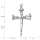 10k White Gold Nail Cross Pendant with Hammered Texture and Polished Finish for Men and Women