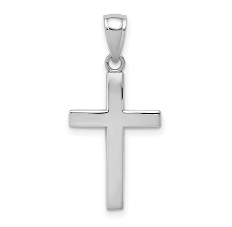 10k White Gold Cross Pendant with Mirror Shine Finish, Sleek Modern Style for Men and Women