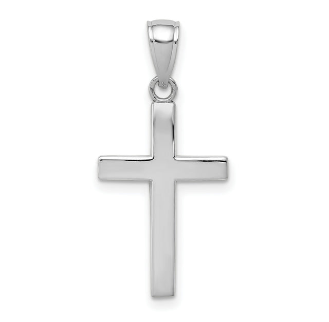 10k White Gold Cross Pendant with Mirror Shine Finish, Sleek Modern Style for Men and Women