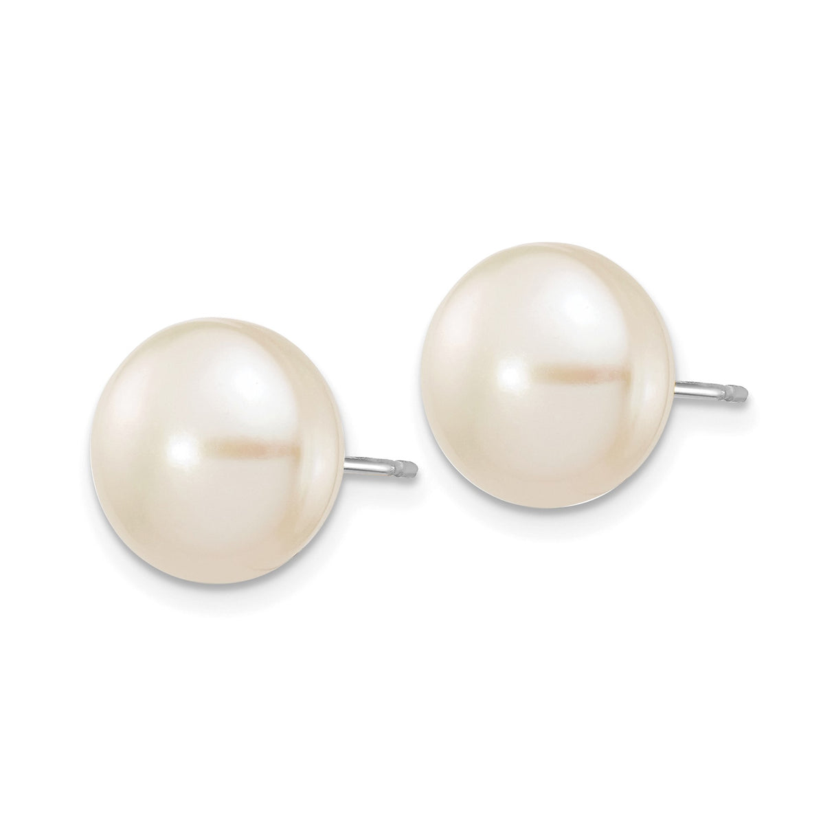 10k White Gold Stud Earrings with Round Cultured Pearls, Elegant Design for Women