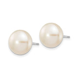 10k White Gold Stud Earrings with Round Cultured Pearls, Elegant Design for Women