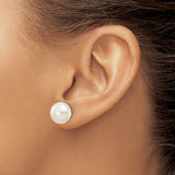 10k White Gold Stud Earrings with Round Cultured Pearls, Elegant Design for Women