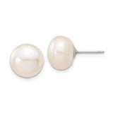 10k White Gold Stud Earrings with Round Cultured Pearls, Elegant Design for Women