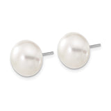 10k White Gold Stud Earrings with Round Cultured Freshwater Pearls, Classic Minimalist Style