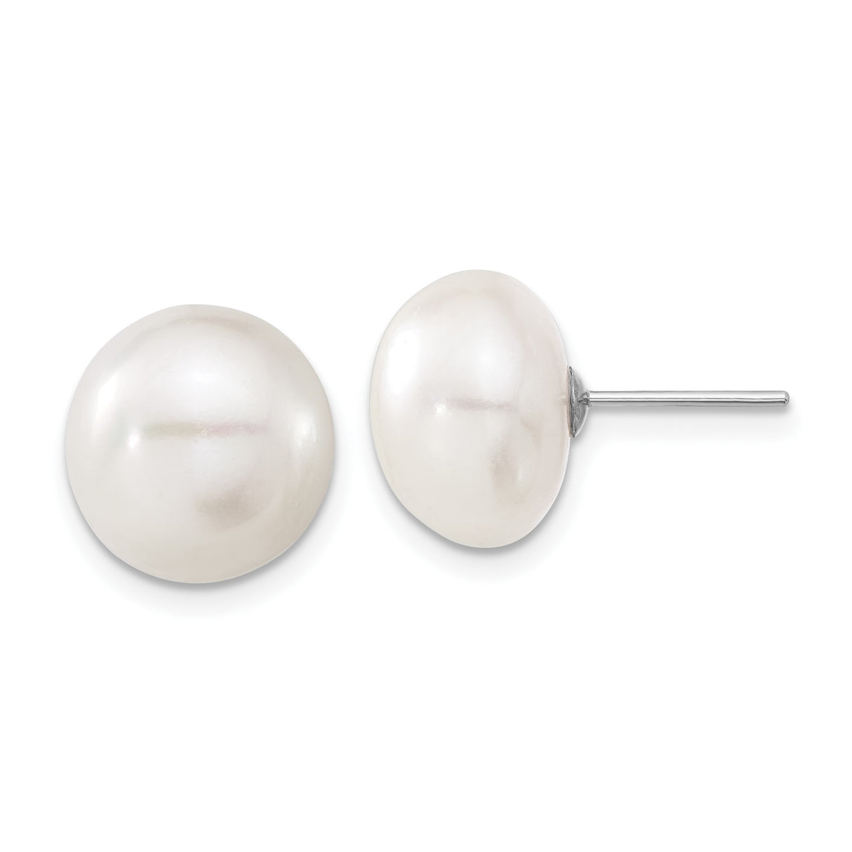 10k White Gold Stud Earrings with Round Cultured Freshwater Pearls, Classic Minimalist Style