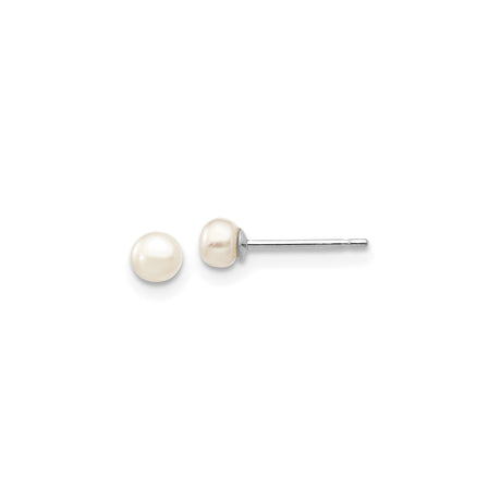 10k White Gold Stud Earrings with Freshwater Cultured Pearls, Classic Minimalist Design for Women