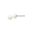 10k White Gold Stud Earrings with Round Cultured Freshwater Pearls, Classic Button Design
