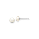 10k White Gold Stud Earrings with Round Cultured Freshwater Pearls, Classic Button Design