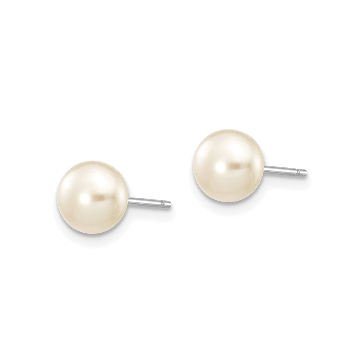 10k White Gold Stud Earrings with Round White Cultured Pearls, Classic Style