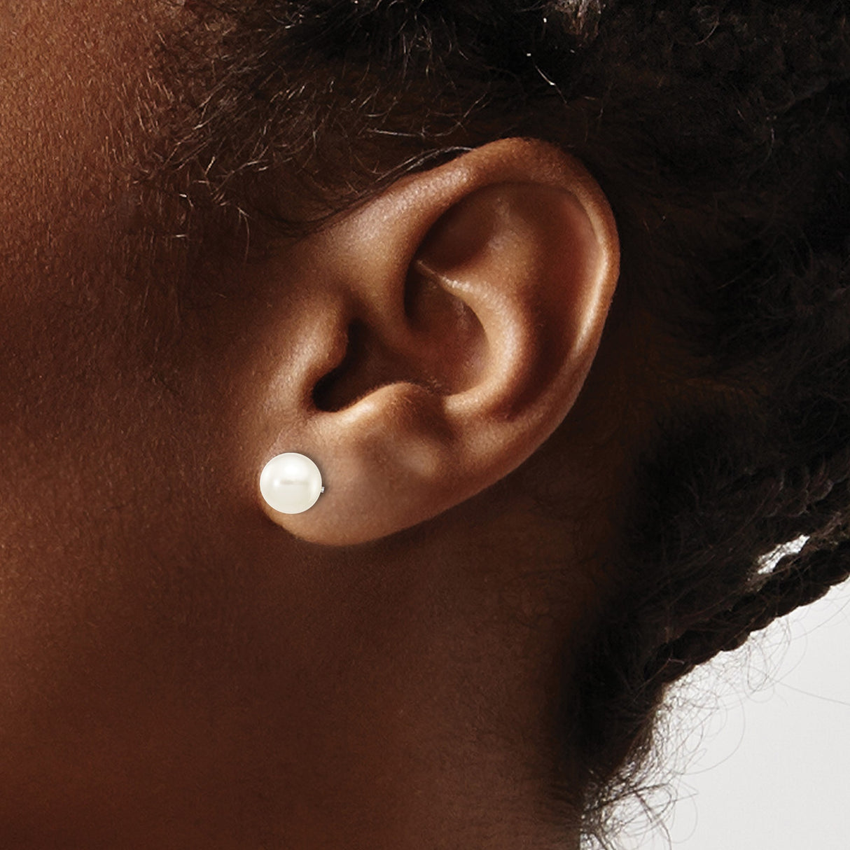 10k White Gold Stud Earrings, Round Cultured Pearl, Classic Bridal Jewelry for Women