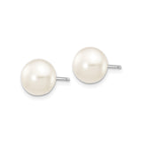 10k White Gold Pearl Stud Earrings, Classic Round Cultured Button Pearls for Women